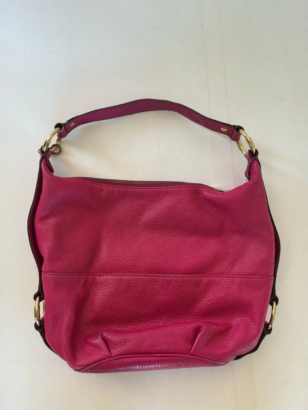 Michael Kors Fulton Large Leather Hobo Shoulder Bag Pink Gold Logo Purse